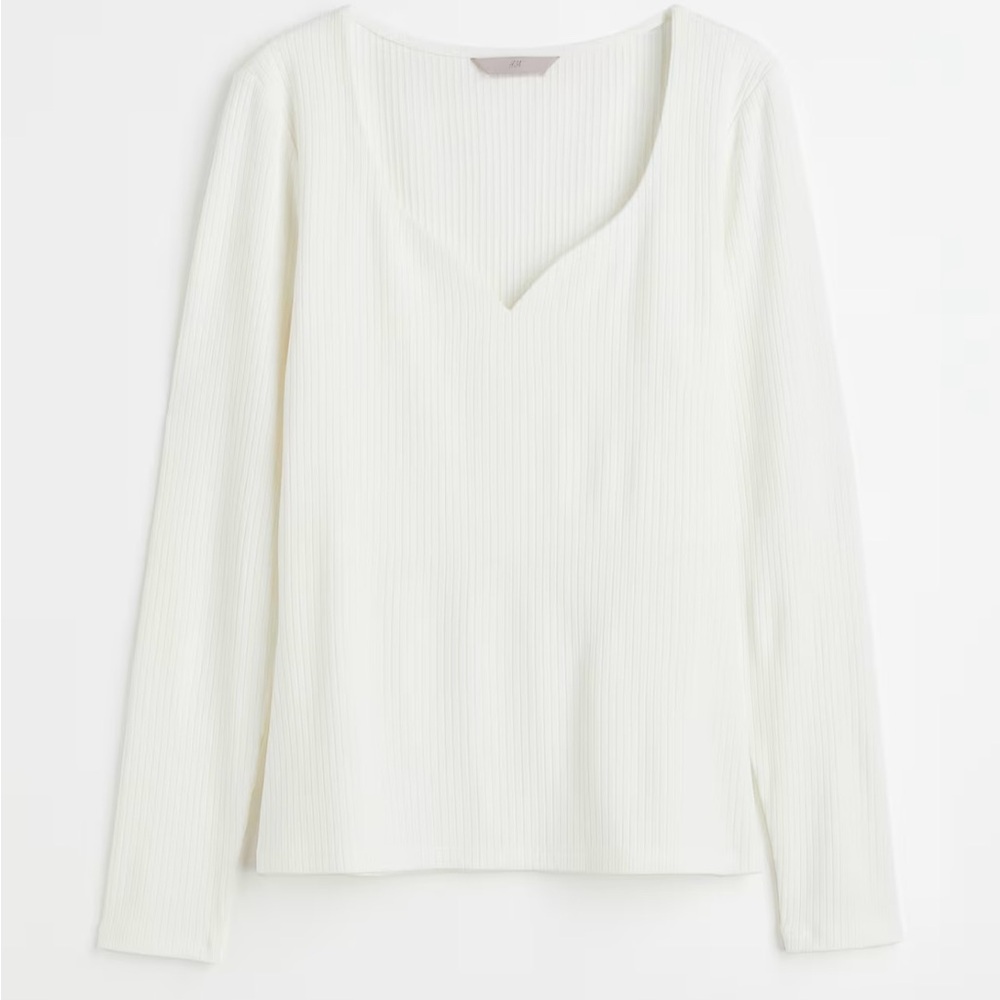 H&M White Ribbed Long Sleeve Top